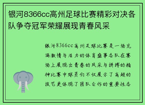 银河8366cc高州足球比赛精彩对决各队争夺冠军荣耀展现青春风采